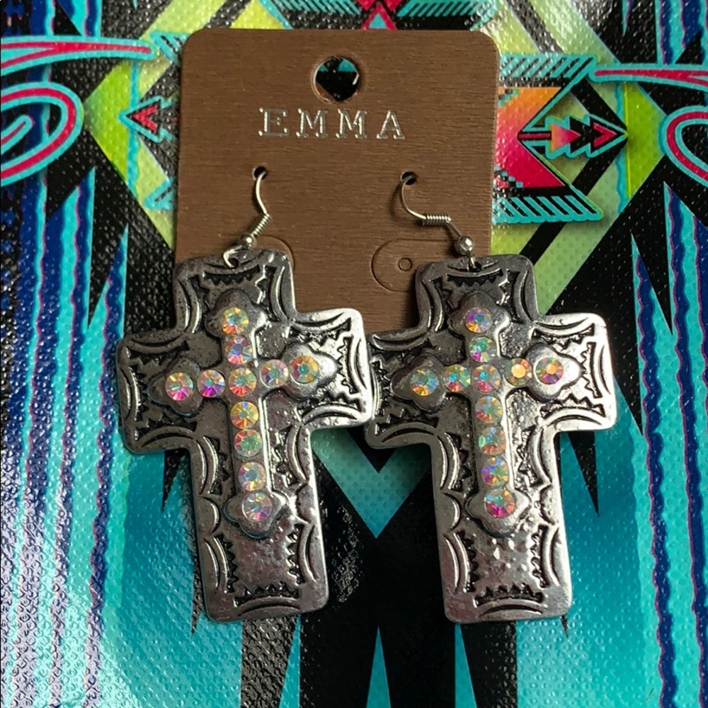 Oversized Metal Cross Earrings Silver